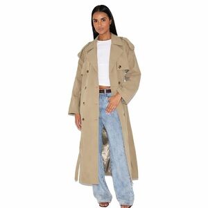 PrettyLittleThing Khaki Belted Double-Breasted Trench Coat Size 6 NWT